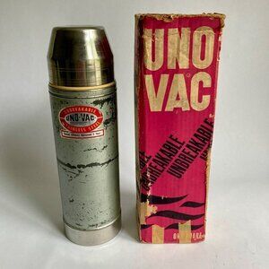 Vintage Uno-Vac 1 Quart Stainless Steel Hot/Cold Thermos Vacuum Bottle